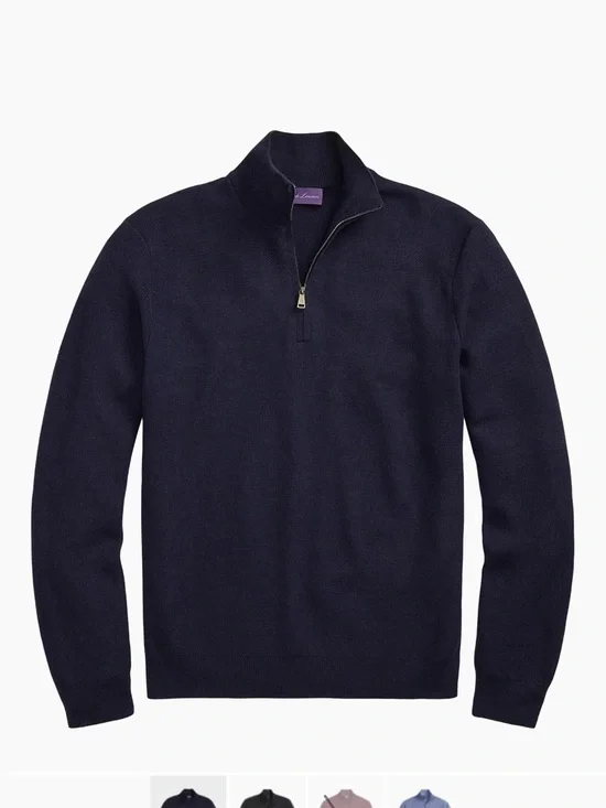 Ralph Lauren Purple Label Navy Half-Zip Wool Sweater - Picture 1 of 13